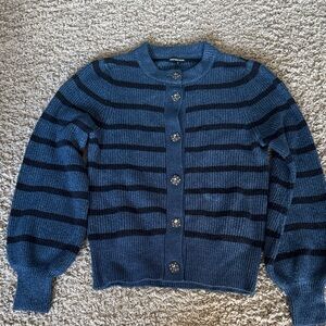 Who What Wear Blue and Black Striped Cardigan